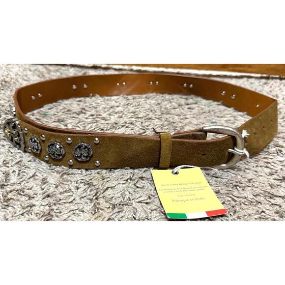 Accessories - Handcrafted Italian Genuine Leather Belt with Decorative‎ Buckle Size M